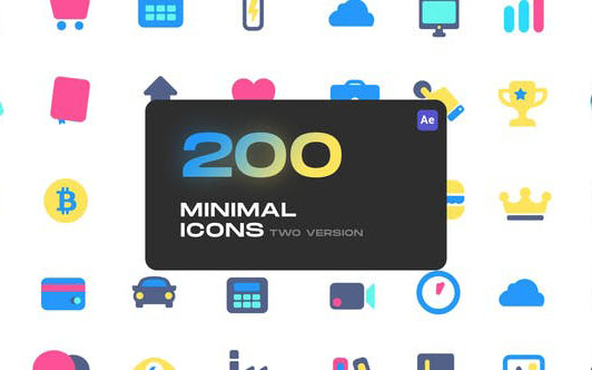 【AE模板】Pixflow Cute Minimal Icons - 200个可爱的小图标展示动画