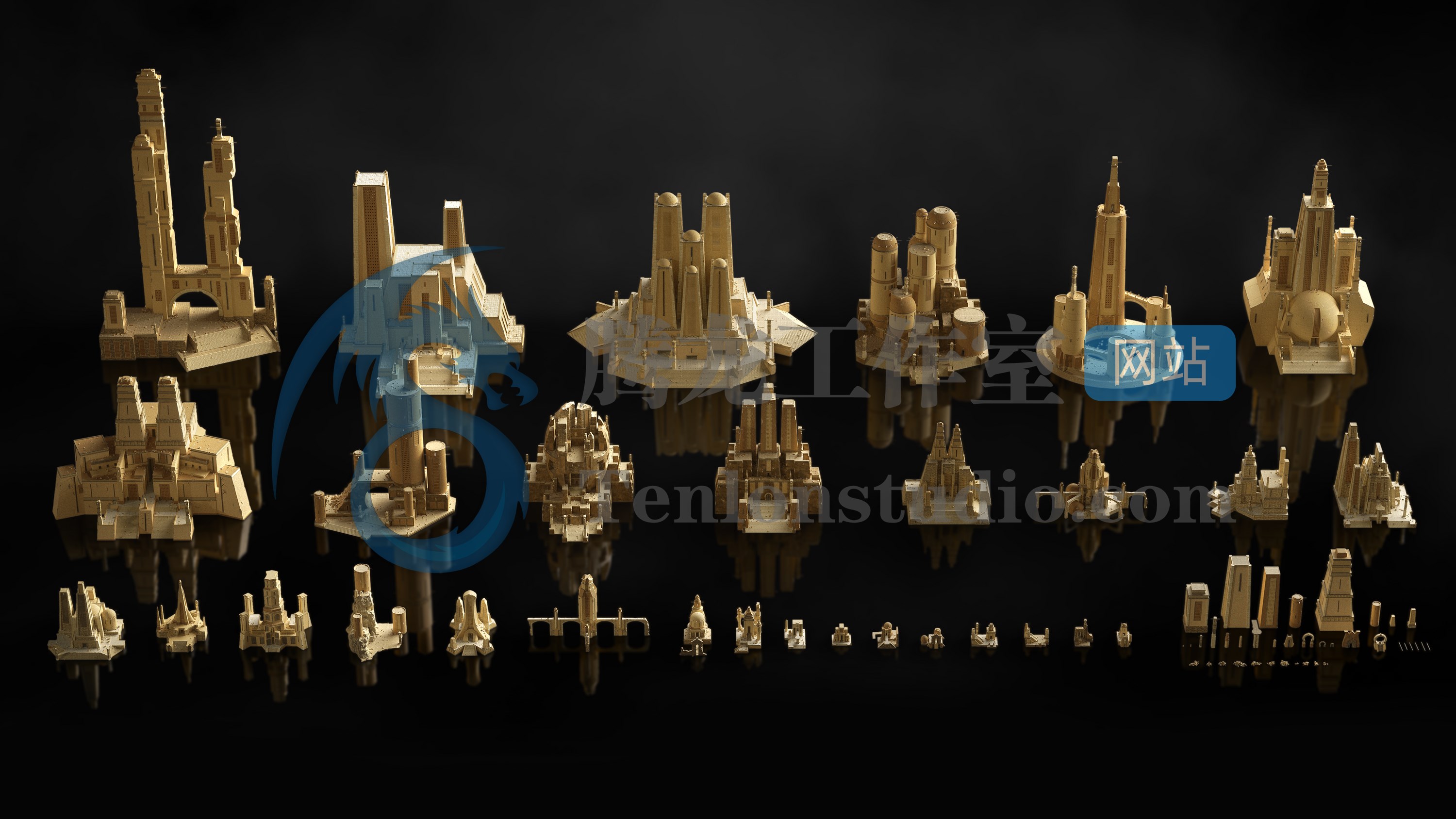KitBash3D Ancient - 神秘古老玛雅文明奇幻建筑场景3D模型插图1