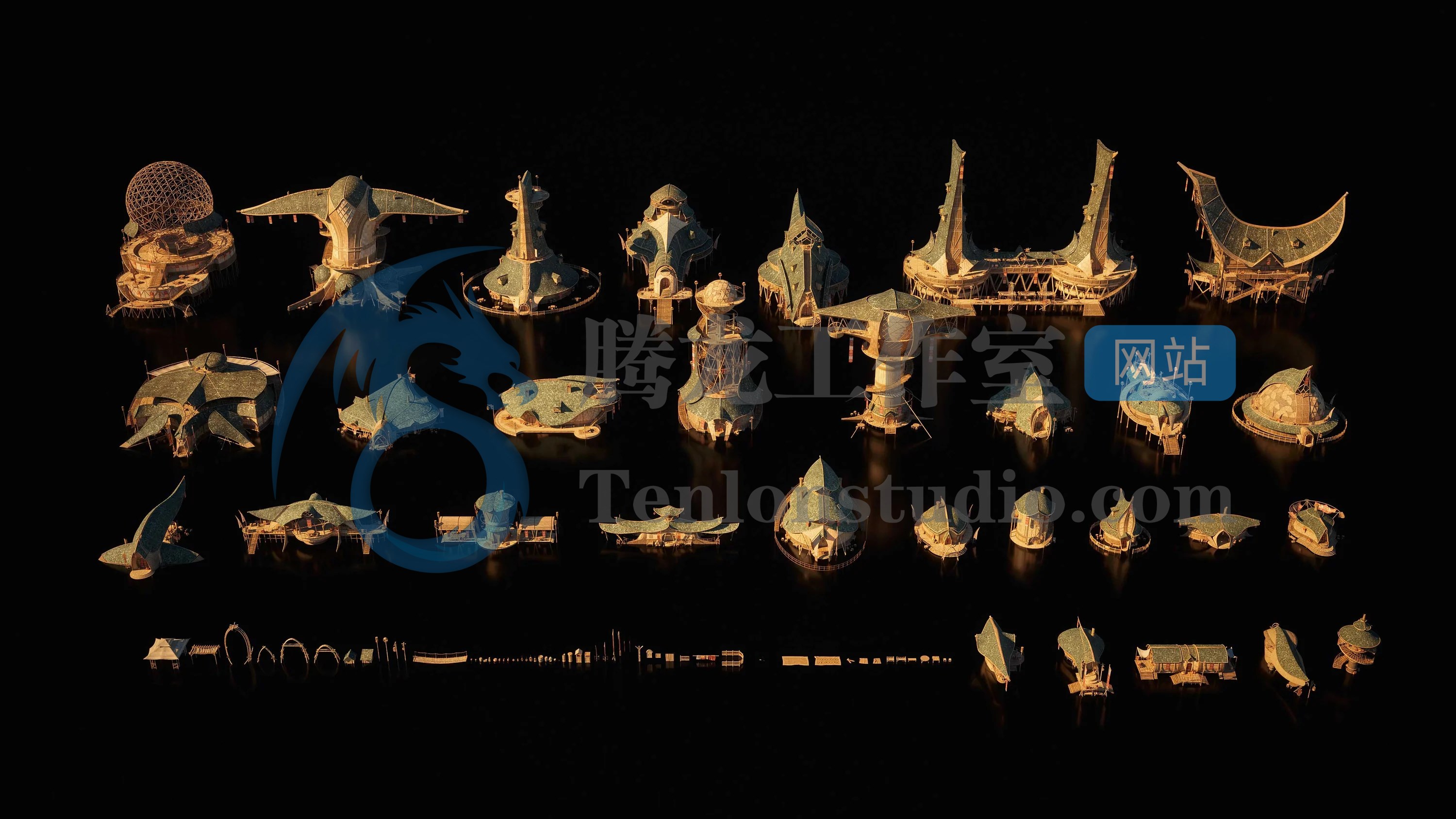 KitBash3D Gaea 幻想和平王国建筑场景3D模型插图1