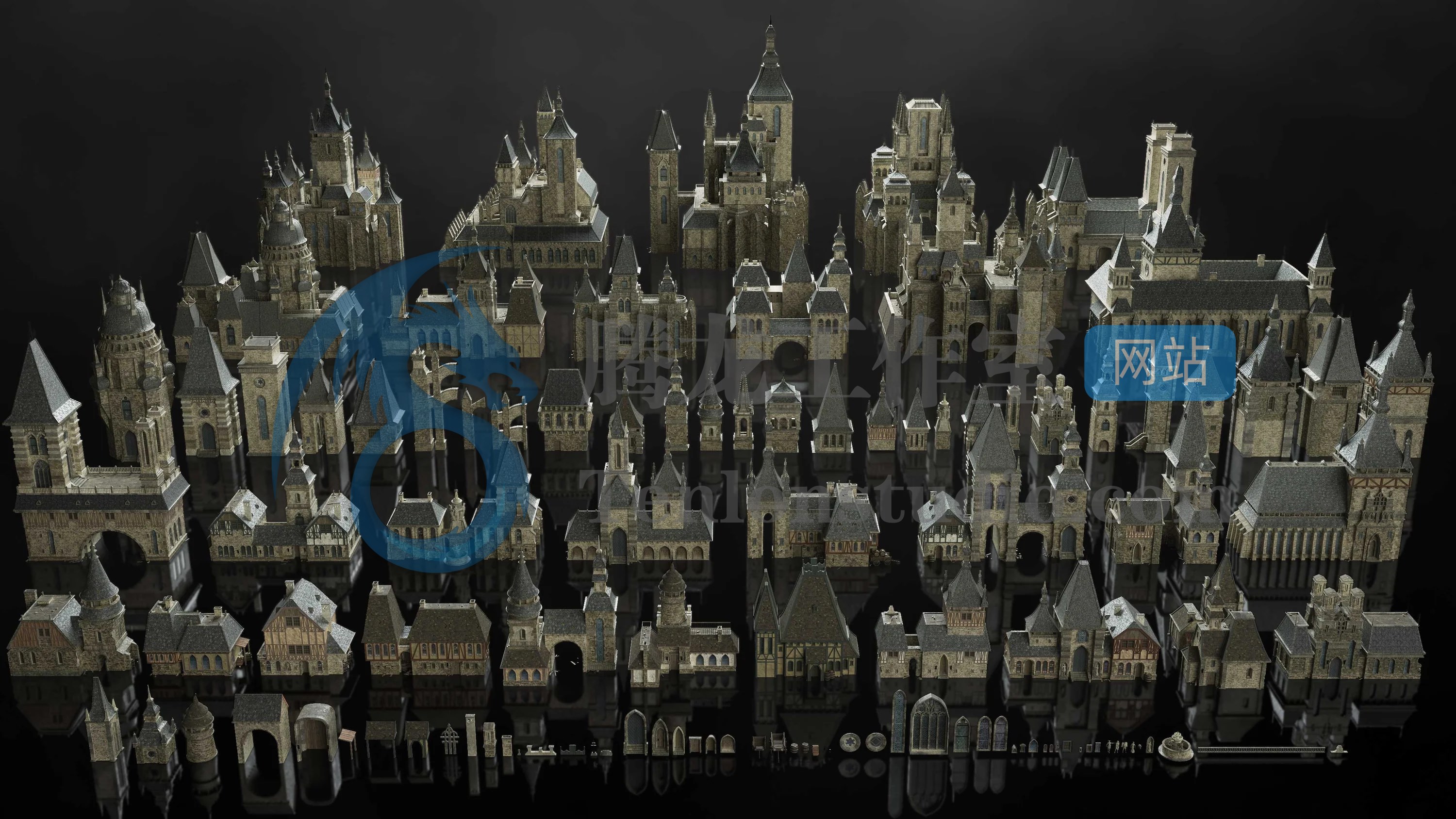 Kitbash3D Dark Fantasy 暗黑风格城堡建筑场景3D模型插图1 Kitbash3D Dark Fantasy 暗黑风格城堡建筑场景3D模型插图1