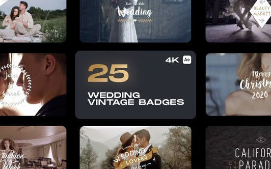【AE模板】Pixflow Wedding Vintage Badges – 25个复古婚礼文字标题动画