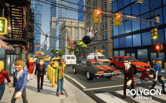 Synty Studios POLYGON City Pack – 低多边形风格城市建筑人物车辆场景UE4资产包