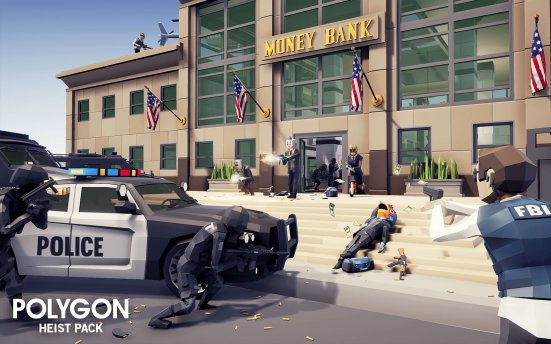 Synty Studios POLYGON Heist Pack – 低多边形风格城市枪械人物场景UE4资产包