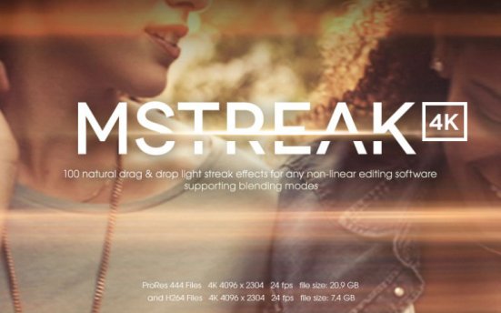 MotionVFX mStreak 4K - 100种自然拖放的光线条纹效果视频素材