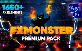 FX Monster Premium Pack – 1650多个2D动漫卡通标题转场火焰烟雾闪电水流视频模板