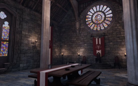 Fantasy Great Hall – 中世纪城堡城墙场景模型UE4资产包