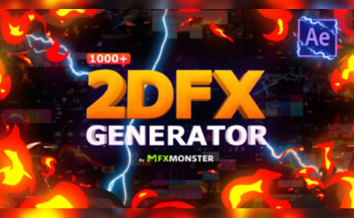 FX Monster 2DFX Generator – 700多个2D动漫卡通标题转场火焰烟雾闪电水流速度线AE视频模板