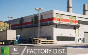 PolyPixel Factory District – 现代工厂火车运输场景模型虚幻引擎资产包